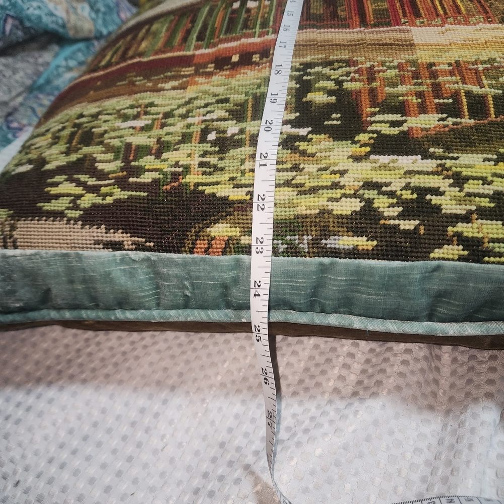 CHARLOTTE HOME EUC 25 X 25 ASIAN THEME TAPESTRY NEEDLEPOINT PILLOW DECOR - Picture 6 of 6